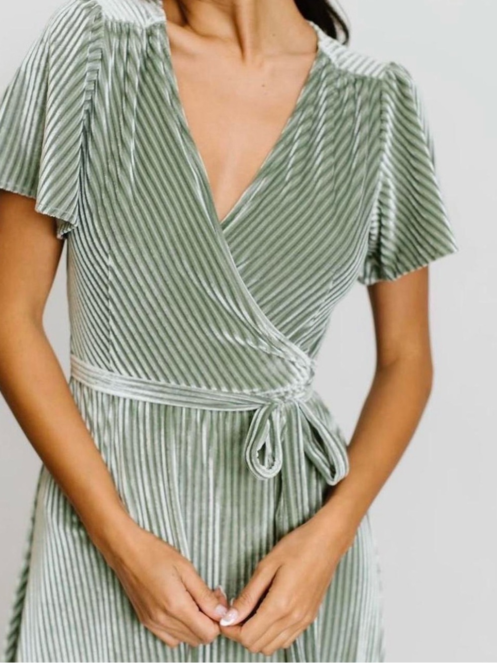 Baltic Born Sage Green Velvet Wrap Midi Dress